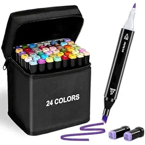 Dual Tip Colorful Art Markers Sketch Pens 24 Colors