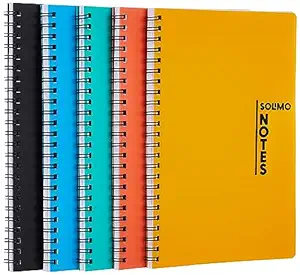 Solimo Notebooks, Spiral-Bound, Lightweight, Vibrant Colours (A5, 100 Pages, 70 GSM, Set of 5)