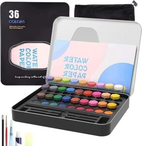 Watercolor Paint Set 36 Colors, Artist Paint Cakes Block Set with Water Colour Paper