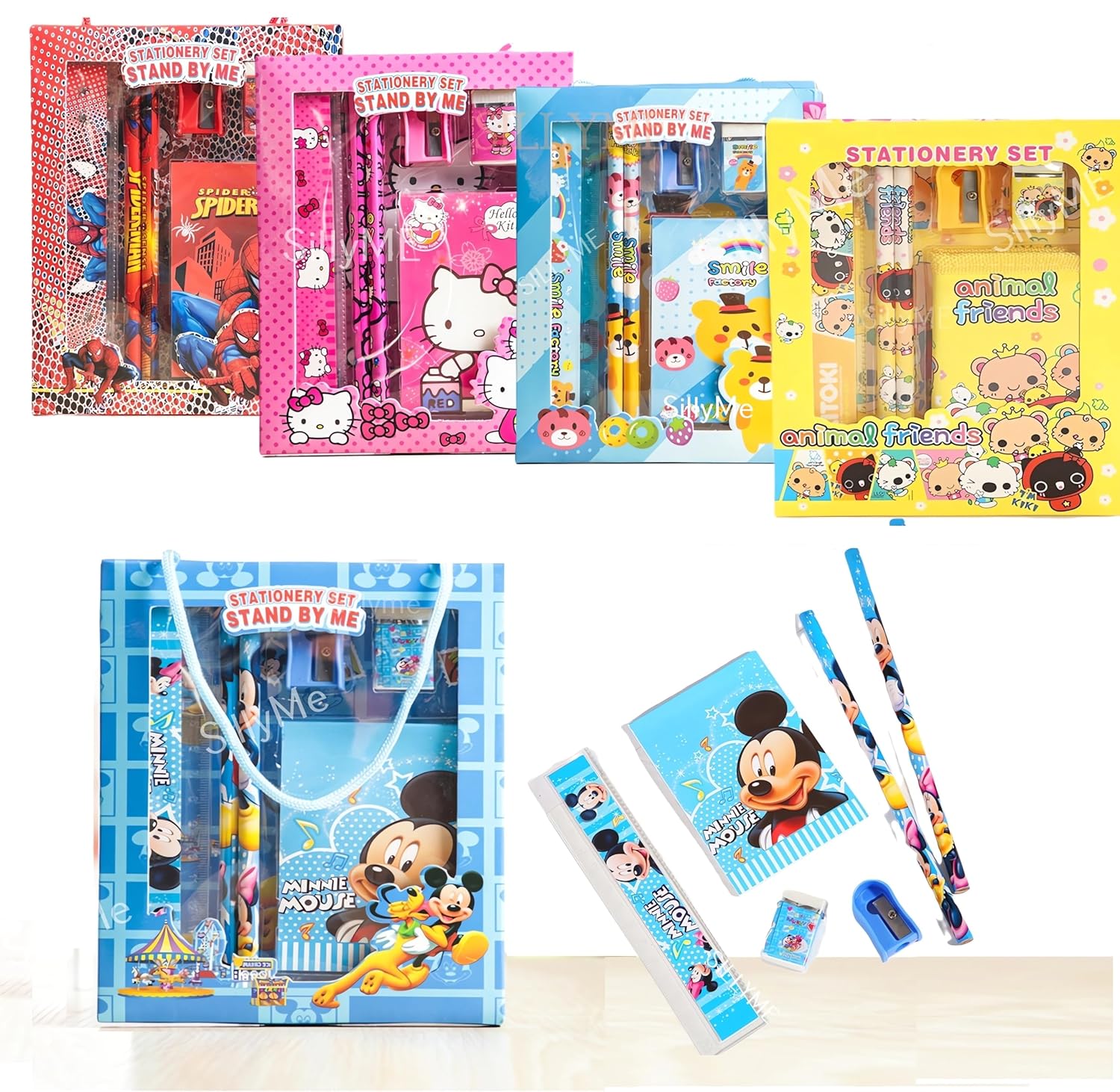 12 pcs Cute Cartoon Stationery Set - Includes Pencil scale, eraser